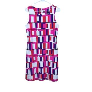 Jude Connally‎ Beth Shift Dress Purple/Pink/Coral Abstract Size M EUC